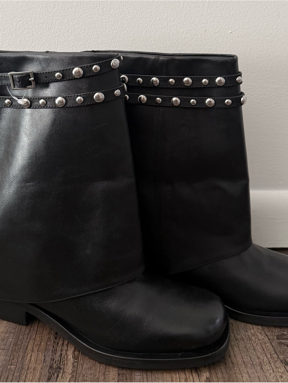 Free People Scorpio Black Studded Fold Over Combat Moto Boots - Picture 3 of 9